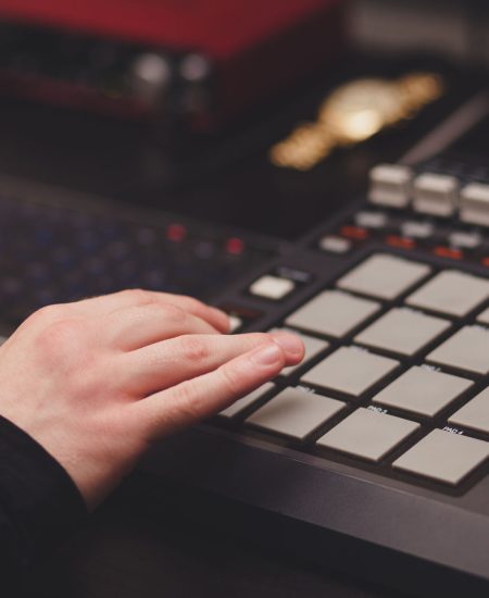 man in the studio creates electronic music